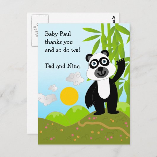 Carte Postale Panda bear Anniversaire Merci note (Devant / Derrière)