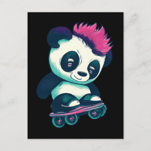 Carte Postale Panda bébé mignonne avec mohawk   Panda de patinag