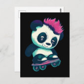 Carte Postale Panda bébé mignonne avec mohawk | Panda de patinag (Devant / Derrière)
