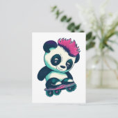 Carte Postale Panda bébé mignonne avec mohawk | Panda de patinag (Debout devant)