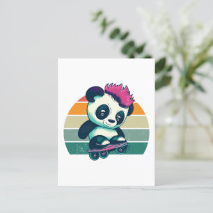 Carte Postale Panda bébé mignonne avec mohawk Panda de patinag