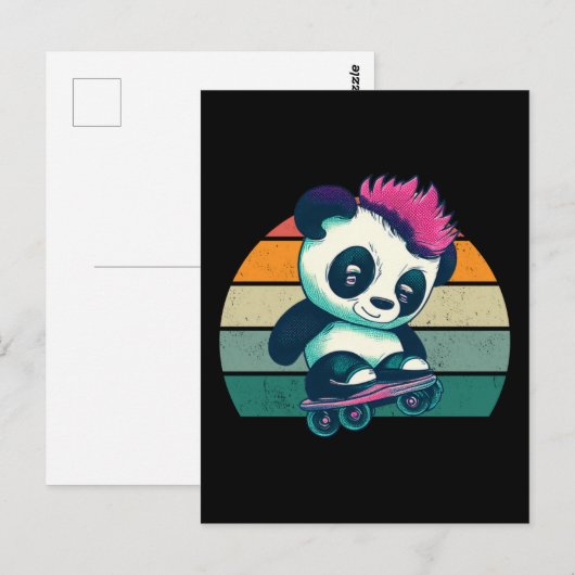 Carte Postale Panda bébé mignonne avec mohawk | Panda de patinag (Devant / Derrière)