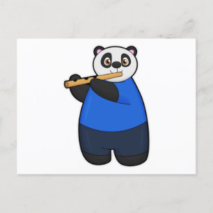 Carte Postale Panda comme musicien avec Flûte