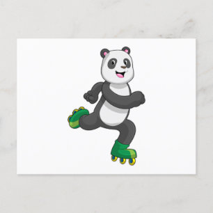 Carte Postale Panda comme Patinage en ligne avec Roller skates