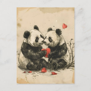 Carte Postale Panda Couple Saint Valentin