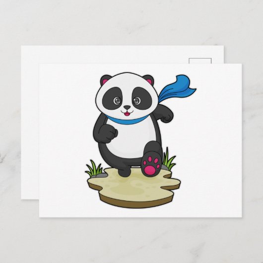 Carte Postale Panda coureur avec écharpe (Devant / Derrière)