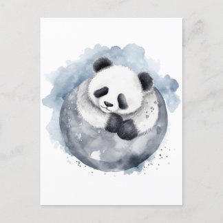 Carte Postale Panda d'aquarelle mignonne dorée