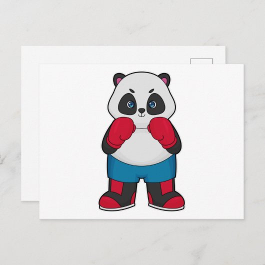 Carte Postale Panda en boxeur avec gants de boxe (Devant / Derrière)