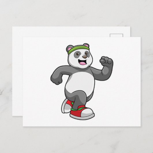 Carte Postale Panda en course avec bandeau (Devant / Derrière)