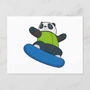 Carte Postale Panda en planchiste avec planche à neige
