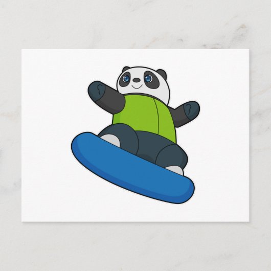 Carte Postale Panda en planchiste avec snowboard (Devant)