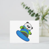 Carte Postale Panda en planchiste avec snowboard (Debout devant)
