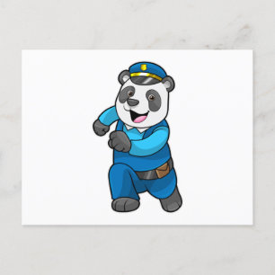 Carte Postale Panda en policier avec un casque de policier
