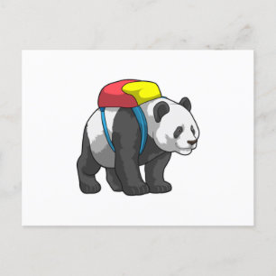 Carte Postale Panda en randonneur avec sac à dos