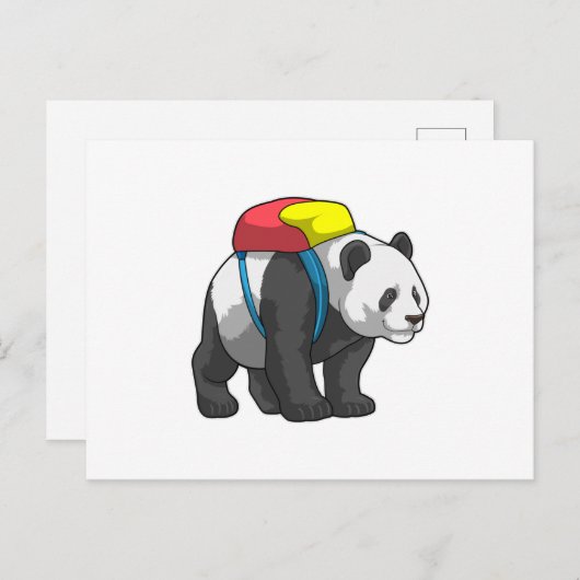 Carte Postale Panda en randonneur avec sac à dos (Devant / Derrière)