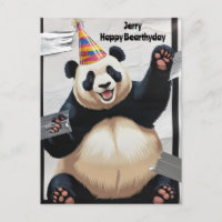 Panda géant assis avec un casquette d'anniversaire