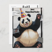 Carte Postale Panda géant assis avec un casquette d'anniversaire (Devant / Derrière)