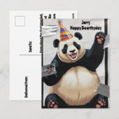 Carte Postale Panda géant assis portant un chapeau d'anniversair (Devant / Derrière)