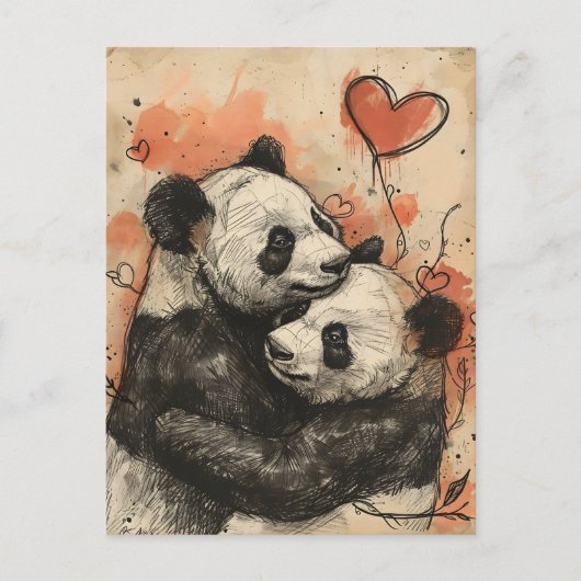 Carte Postale Panda Love Saint Valentin (Devant)