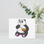 Carte Postale Panda mangeant avec une cuillère et un bol (Debout devant)