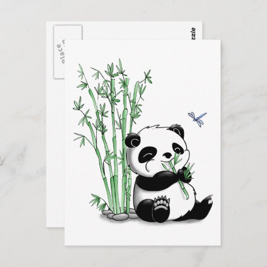 Carte Postale Panda mangeant du bambou (Devant / Derrière)
