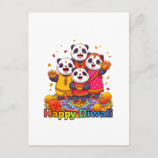 Carte Postale Panda mignon et famille célébrant un festival hind