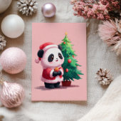 Carte Postale Panda mignonne en costume Père Noël Aquarelle Noël