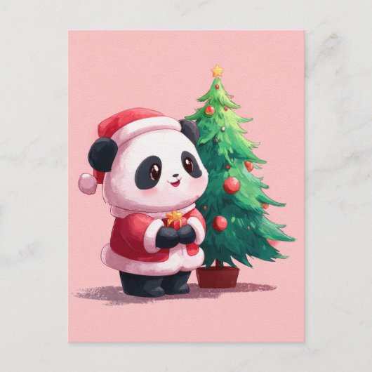 Carte Postale Panda mignonne en costume Père Noël Aquarelle Noël (Devant)