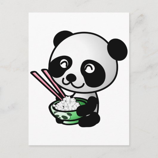 Carte Postale Panda mignonne mangeant du riz du bol avec des bag (Devant)
