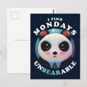 Carte Postale Panda Mignonne trouve les lundis insupportables | (Devant / Derrière)