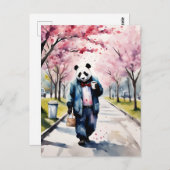 Carte Postale Panda Morning Coffee Walk in Spring City (Devant / Derrière)