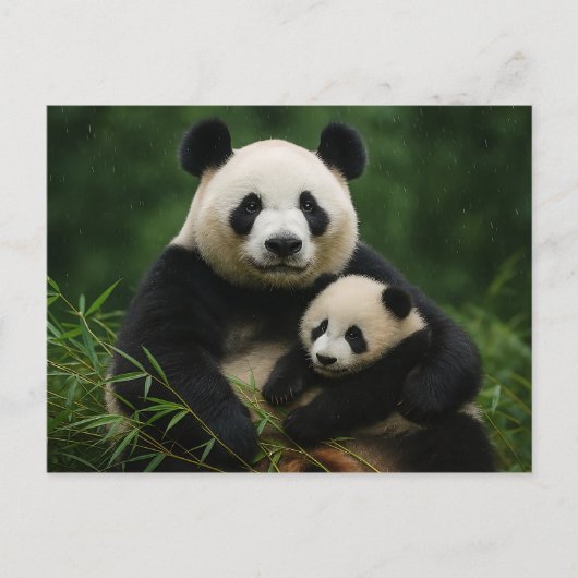 Carte Postale Panda Mother & Cub in Gentle Rain (Devant)