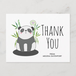 Carte Postale Panda noir et blanc mignonne en Merci Bambou