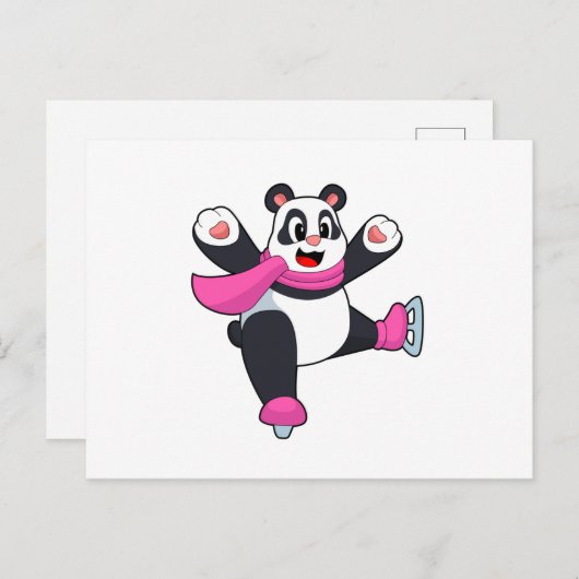 Carte Postale Panda Patinage sur glace Patins sur glace (Devant / Derrière)