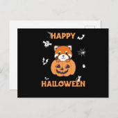 Carte Postale Panda Rouge En Pandas Cute Citrouille Joyeux Hallo (Devant / Derrière)