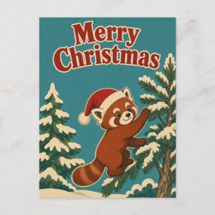 Carte Postale Panda roux bord de pin Noël