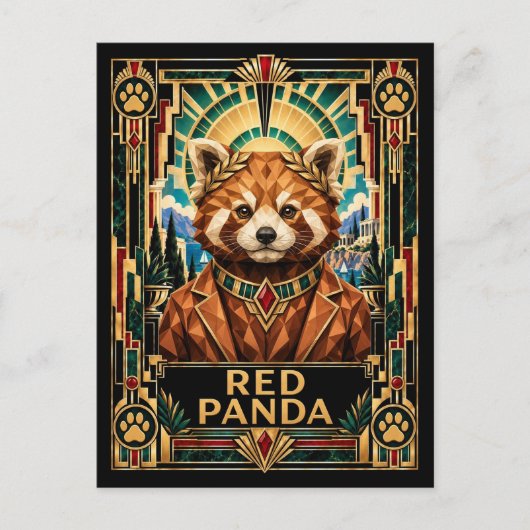 Carte Postale Panda roux, faune Art déco (Devant)