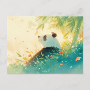 Carte Postale Panda serein dans une forêt de bambou ensoleillée