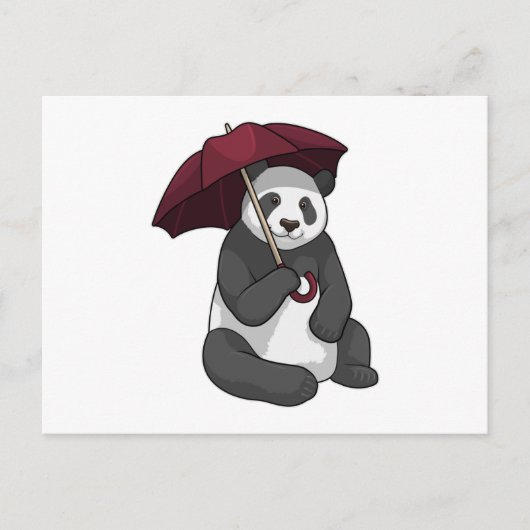 Carte Postale Panda sous la pluie avec un parapluie (Devant)