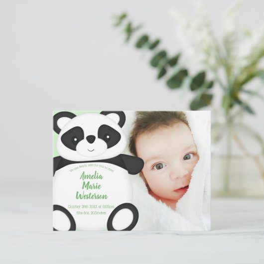Carte Postale Panda vert ours bébé Faire-part de naissance (Debout devant)