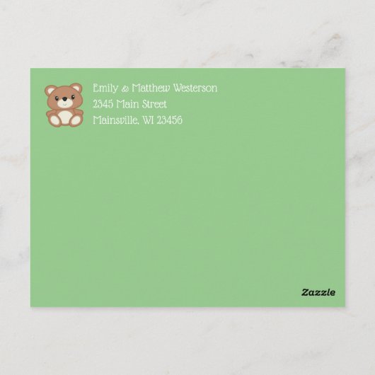 Carte Postale Panda vert ours bébé Faire-part de naissance (Dos)