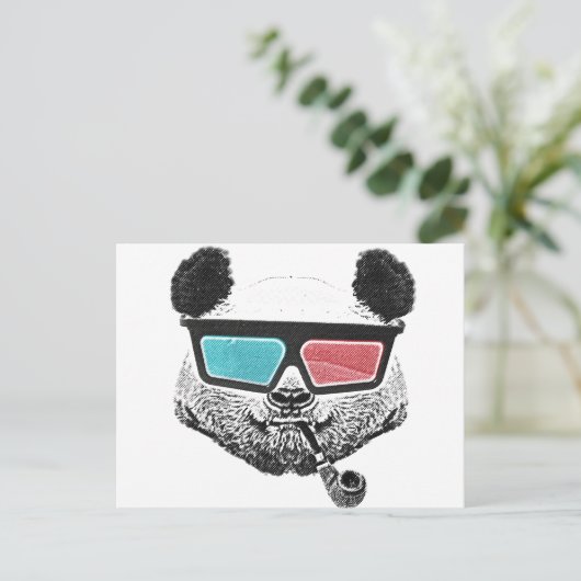 Carte Postale Panda vintage lunettes 3D (Debout devant)