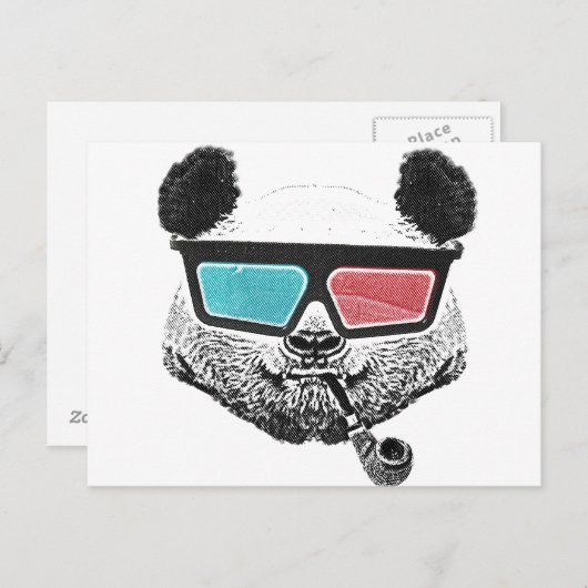 Carte Postale Panda vintage lunettes 3D (Devant / Derrière)
