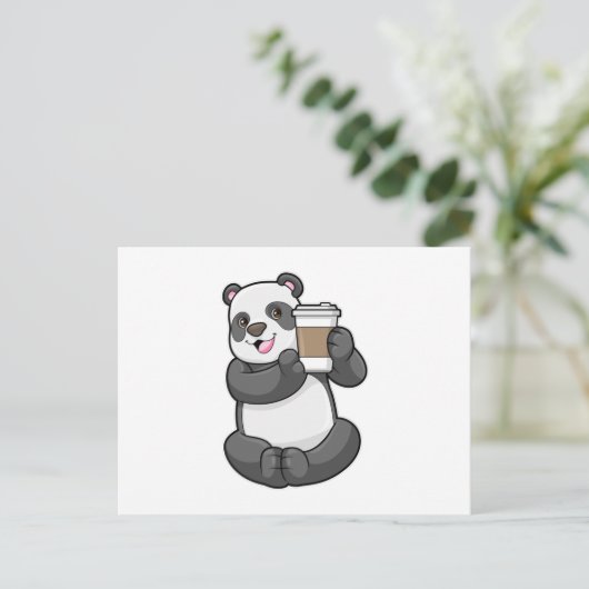 Carte Postale Panda with Coffee to go (Debout devant)
