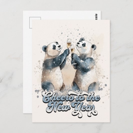 Carte Postale Pandas du Nouvel An (Devant / Derrière)