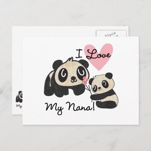 Carte Postale Pandas I Love My Nana (Devant / Derrière)