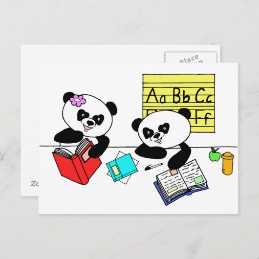 Carte Postale Pandas learning at school (Devant / Derrière)