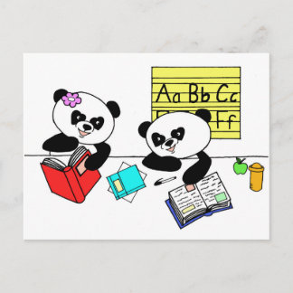 Carte Postale Pandas learning at school