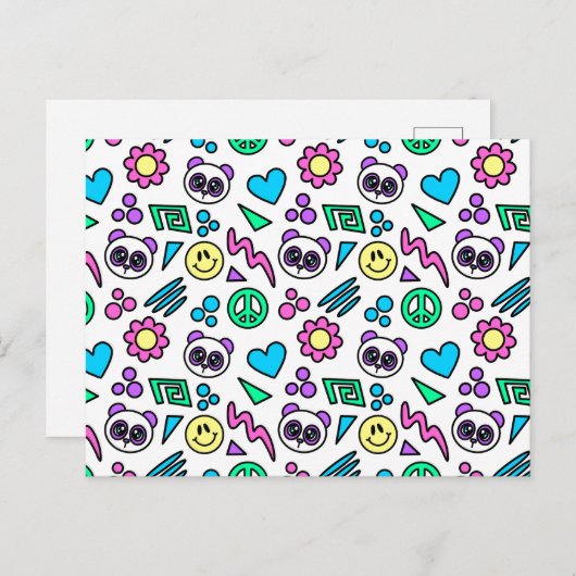 Carte Postale Pandas Y2K en blanc - 1000Pandas par Amanda Roos (Devant / Derrière)