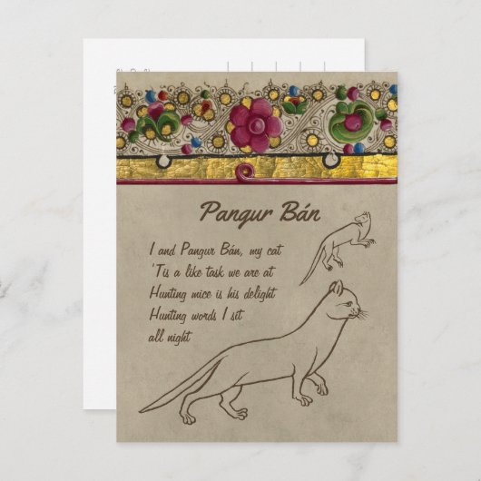 Carte Postale Pangur Bán Scholar and cat Vieux poème irlandais C (Devant / Derrière)